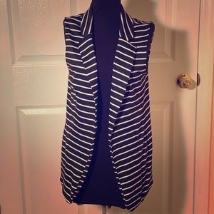 Striped Sleeveless Blazer Open-Front
